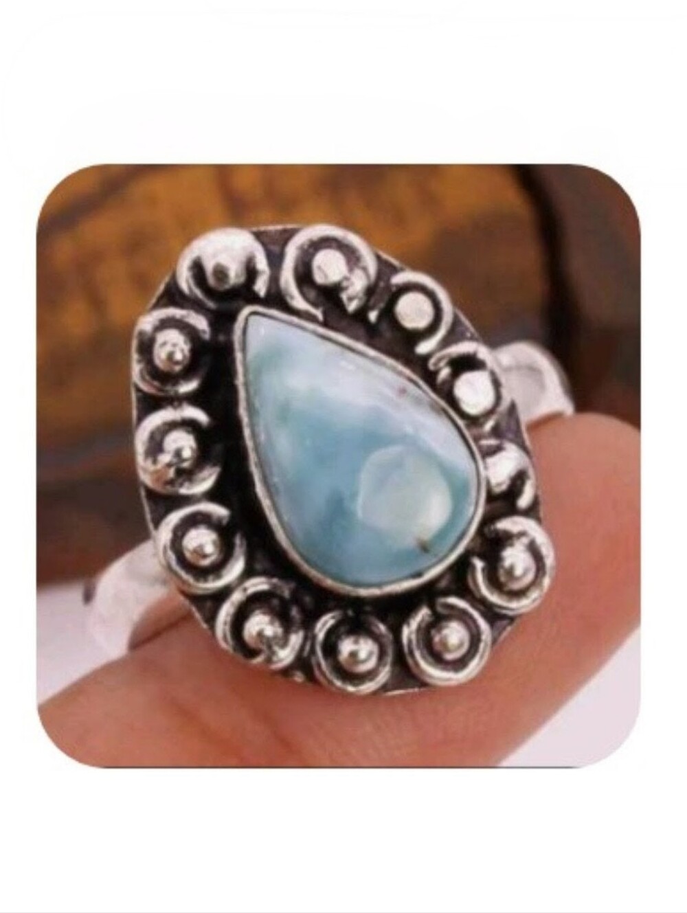 Larimar Gemstone Jewelry 925 Sterling Silver Handmade Ring